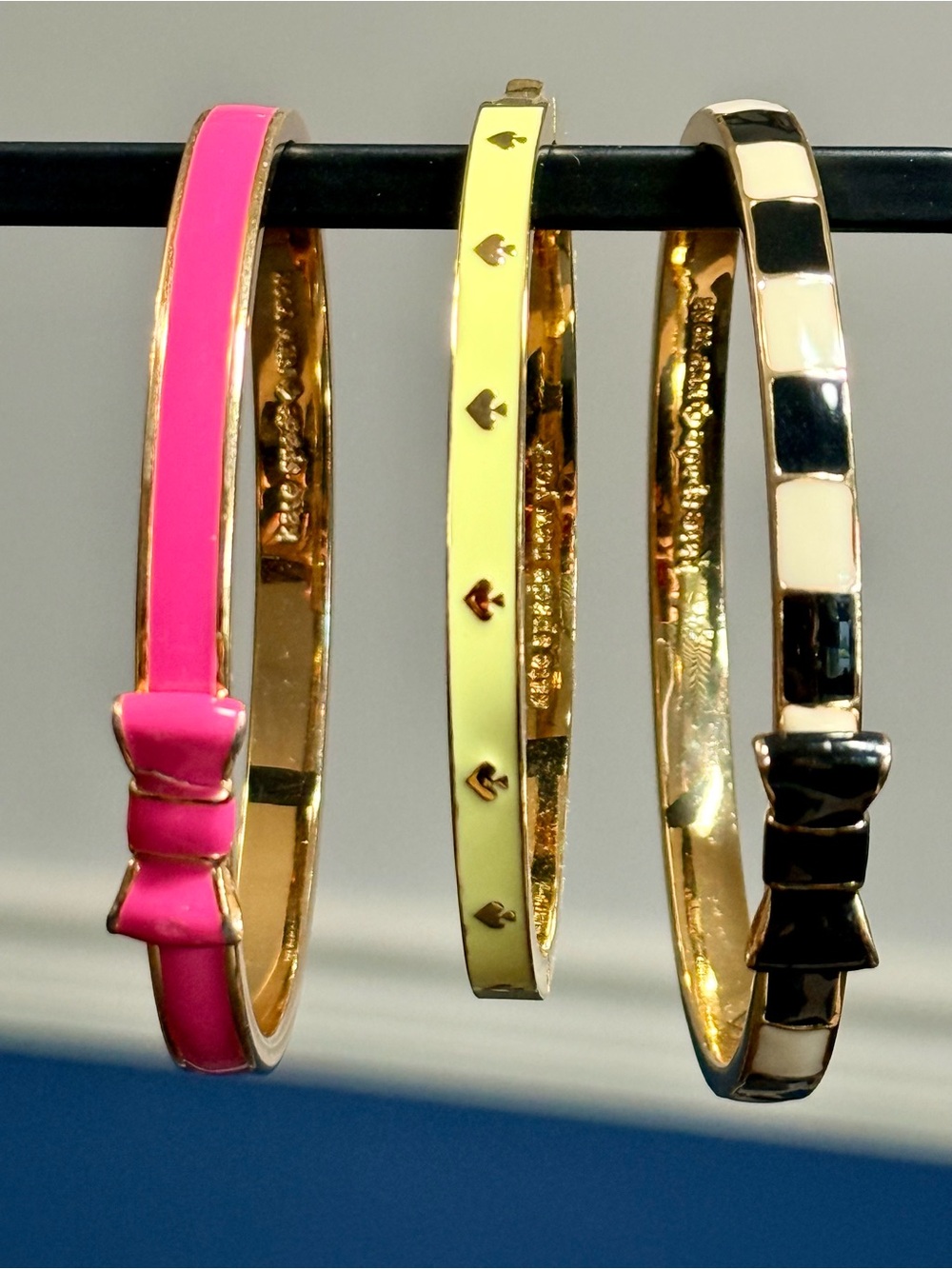kate spade Pink, Yellow & Black Enamel Bow Bangle Set
